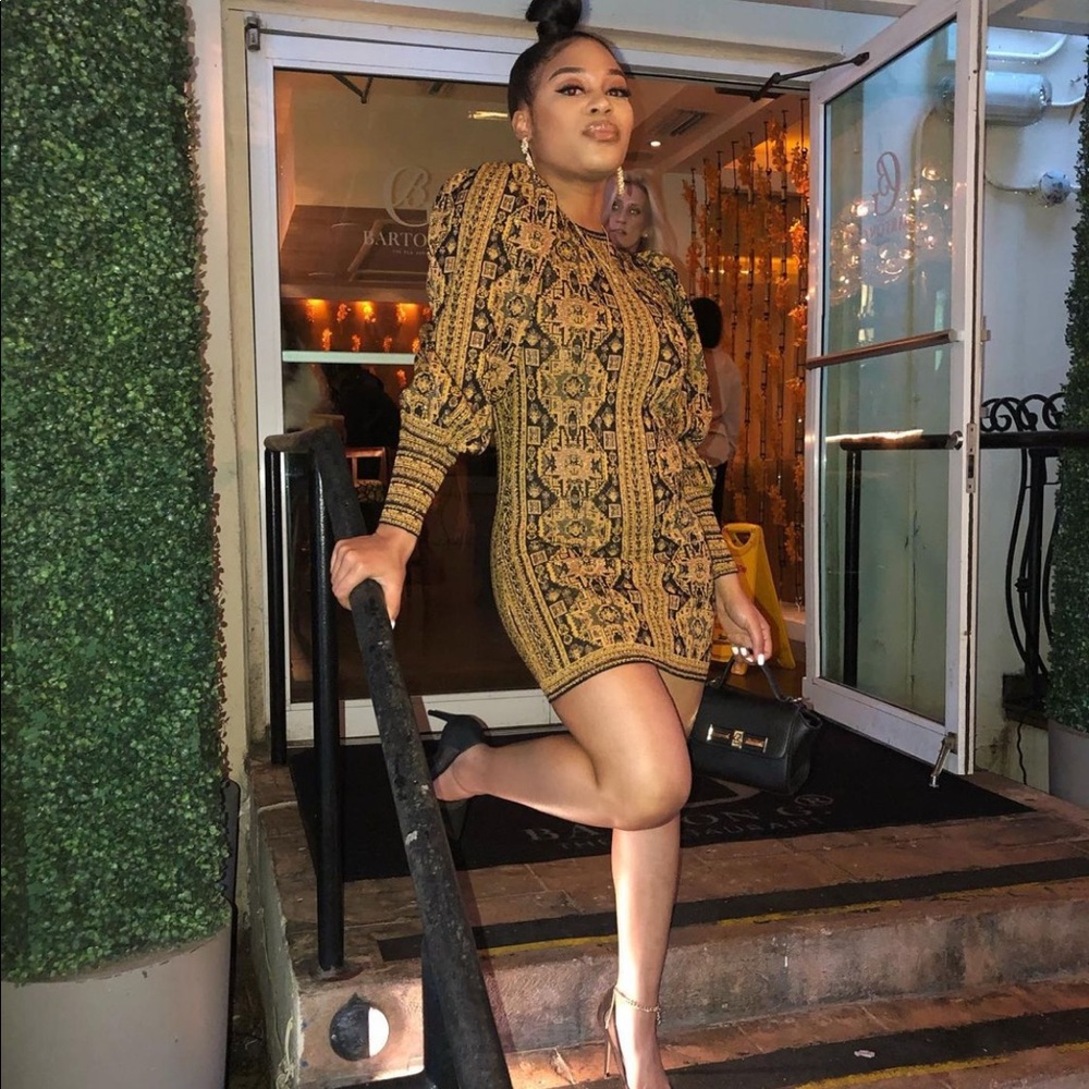 Black & Gold Jacquard Mini Dress